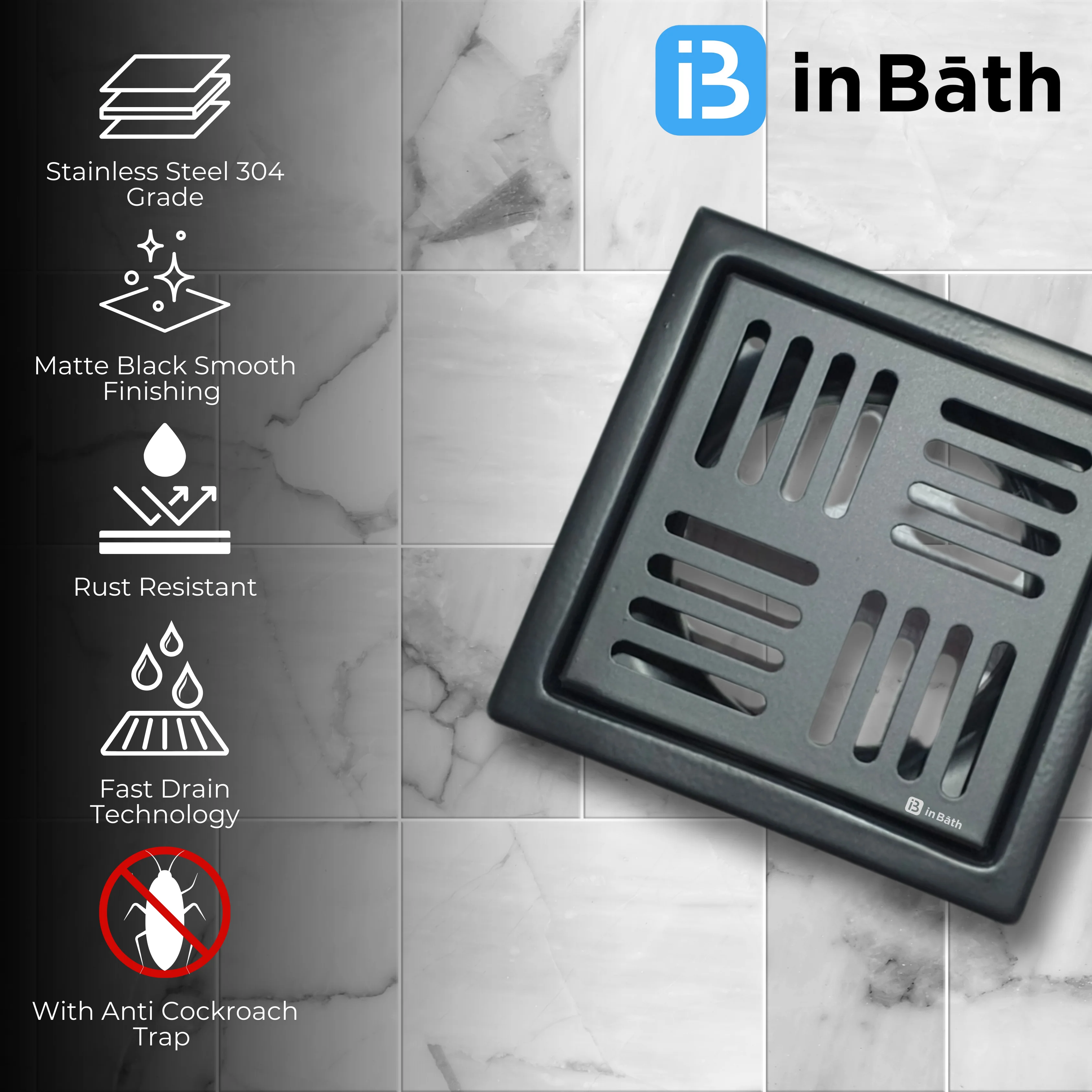 Arena Black Square Floor Drain (SS 304 Grade) - Image 3