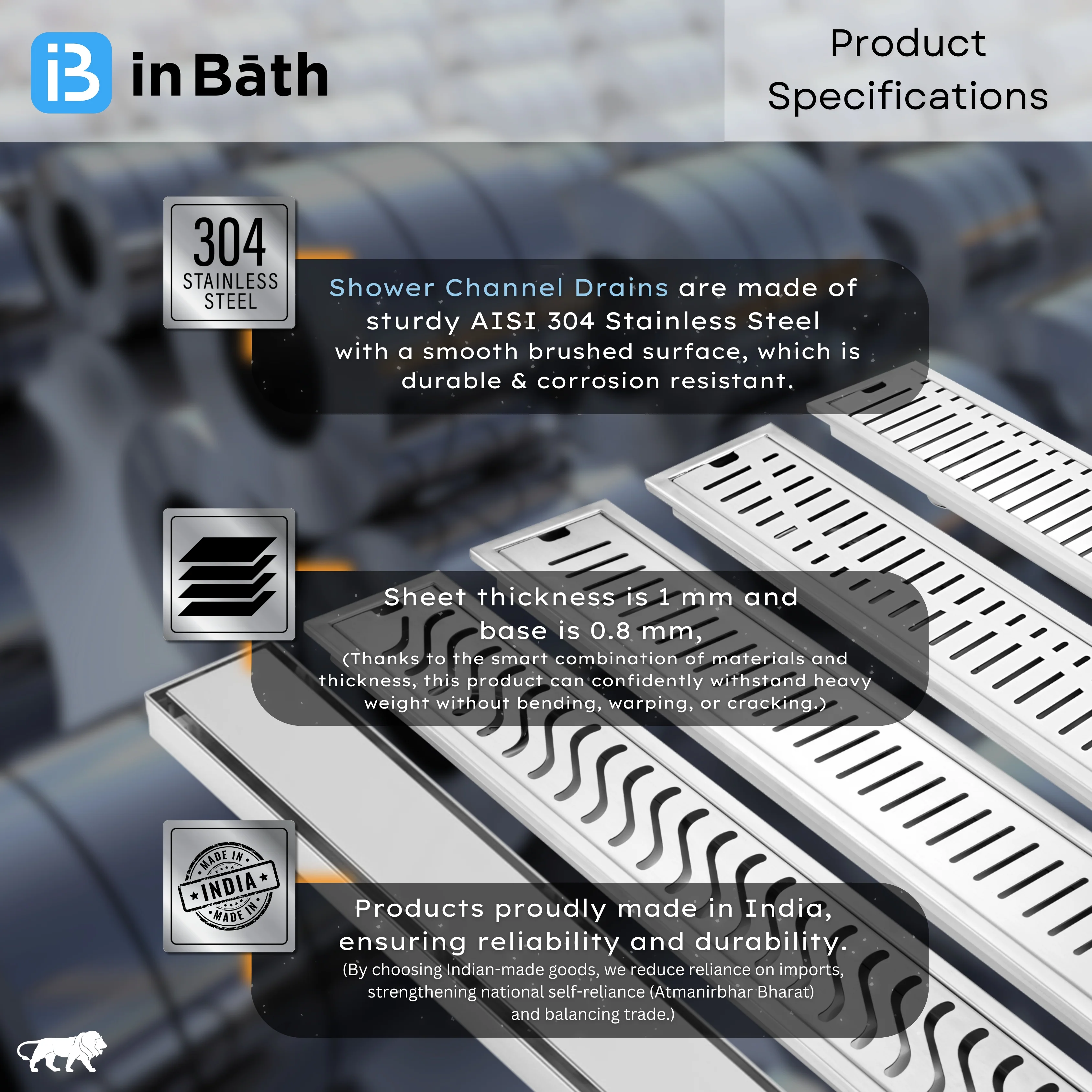 Classic Shower drain Channel (5 Inch Width) SS 304 Grade - Image 3