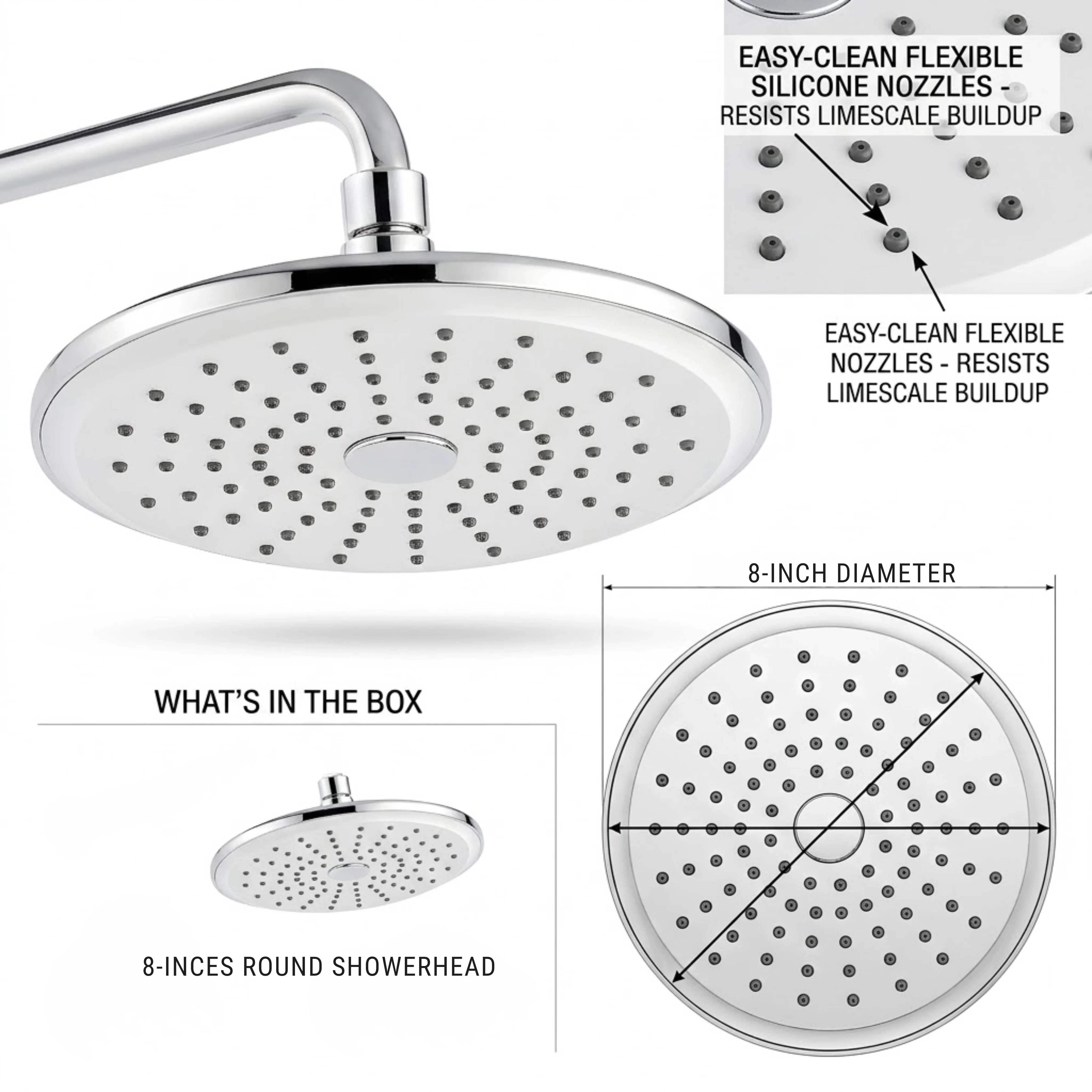 Docomo 8 Inch Round Overhead Shower - Image 4
