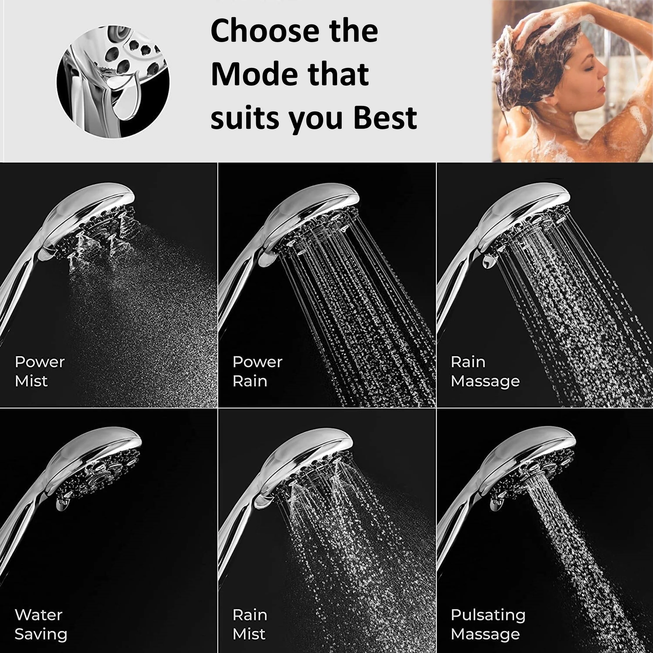 Wiser Multi Flow Hand Shower With SS Pipe & Hook - Image 3