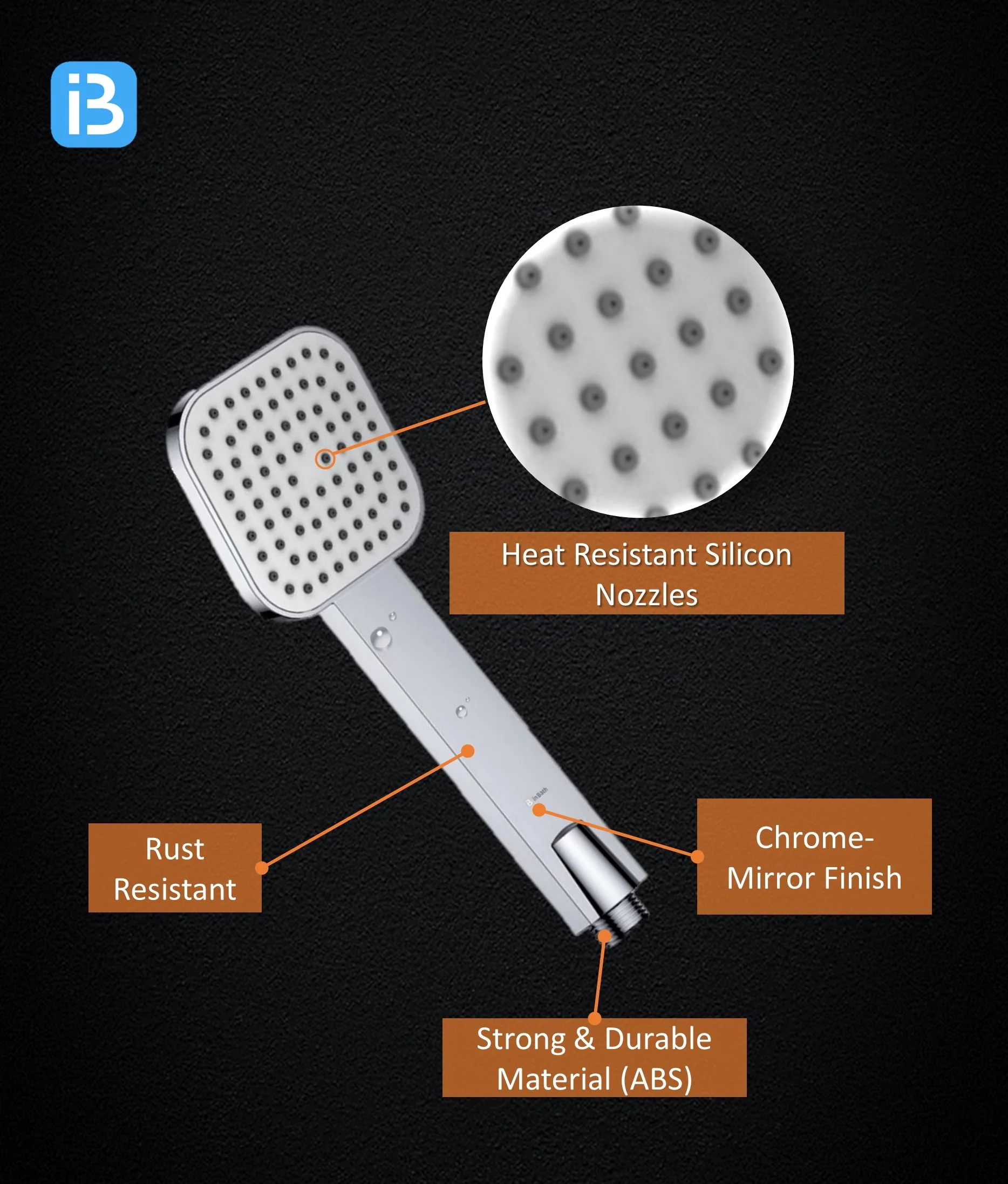 Square Hand Shower with SS Flexible Pipe & Hook - Image 4