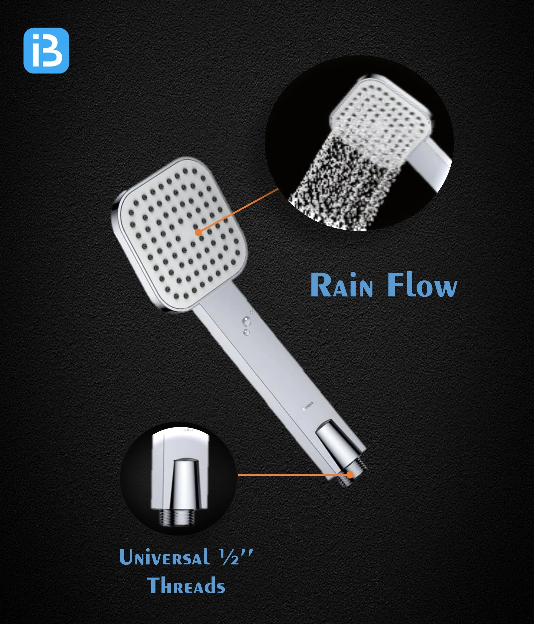 Square Hand Shower with SS Flexible Pipe & Hook - Image 5