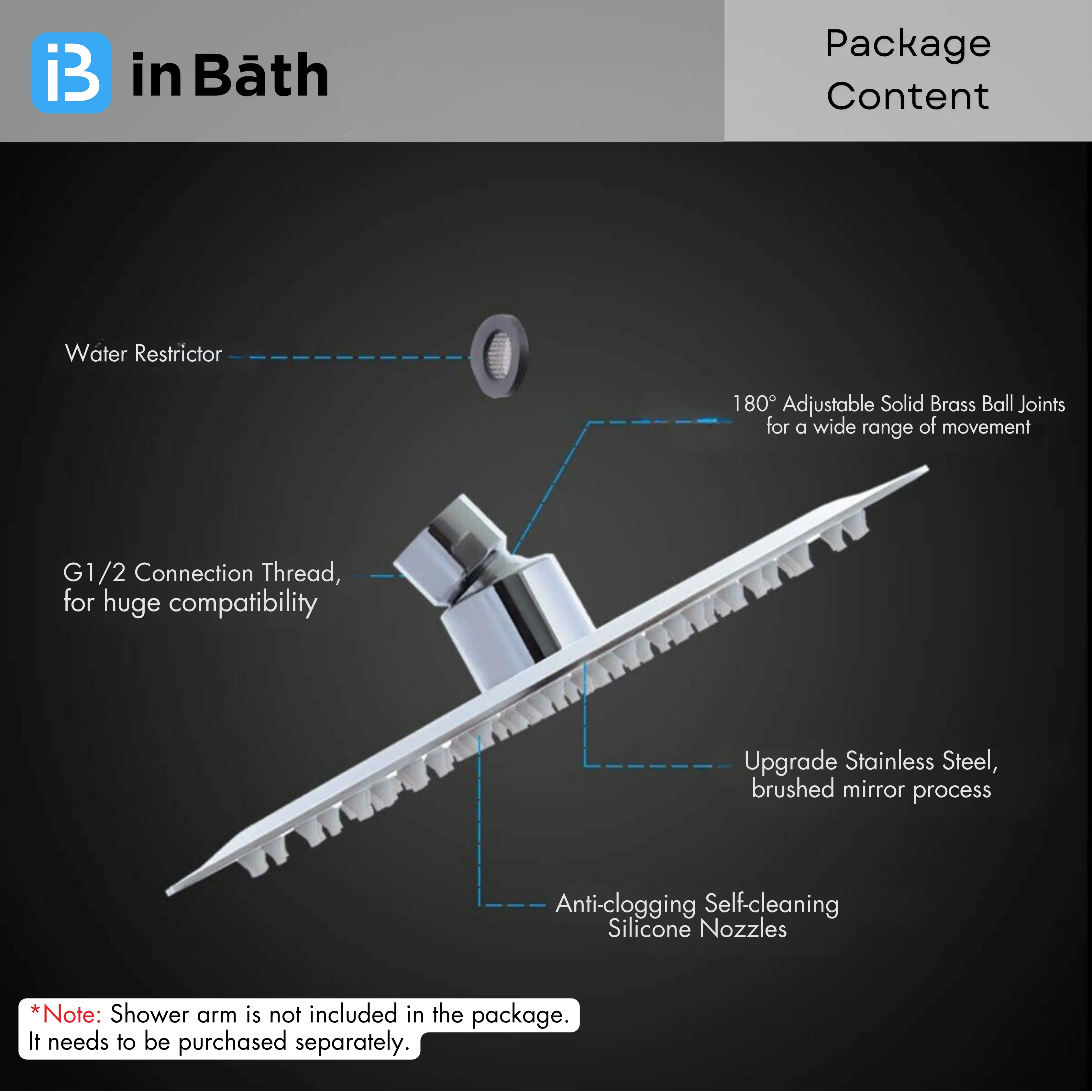 Heavy Ultra Slim Square Overhead Shower (SS 304 Grade) - Image 2
